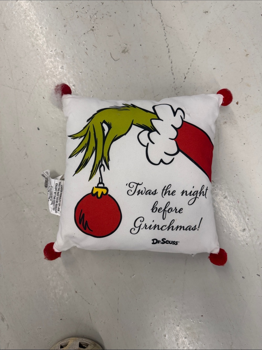 Dr. Seuss Grinch Holiday Pillow in White, Green and Red